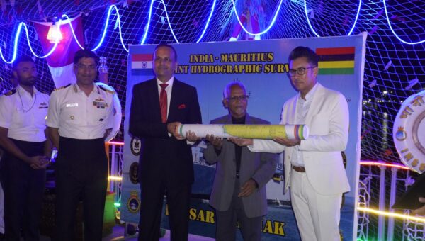 Anurag Srivastava, High Commissioner of India to Mauritius, handing over the fair sheet of the hydrographic survey